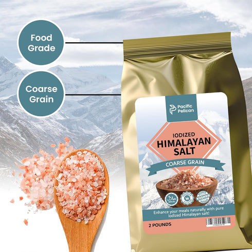 2 Pack 2 100% Pacific Pelican Iodized Himalayan Pink Salt | Coarse Grain, Unrefined, Pure Rock Salt | Pounds | of |