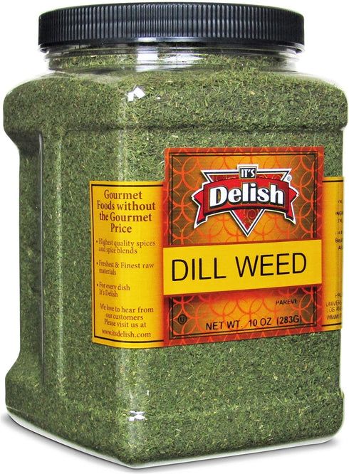 10 Oz 100% Dried Dill Weed by It's Delish, Jumbo Reusable Container Classic Kitchen Spice - Bulk Dry Dill Weed Season