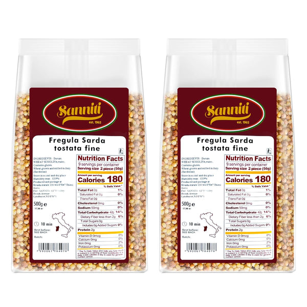 Sanniti Toasted Fregola Sarda FIne Semolina Pasta Fregula Tostata Fina, 17.6 oz