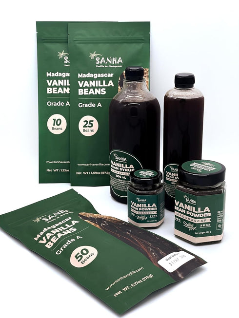 SANHA VANILLE DE MADAGASCAR (10 Count, 6-7 Inches, SANHA Madagascar Vanilla Beans Grade A, Hand-Selected) - Organic