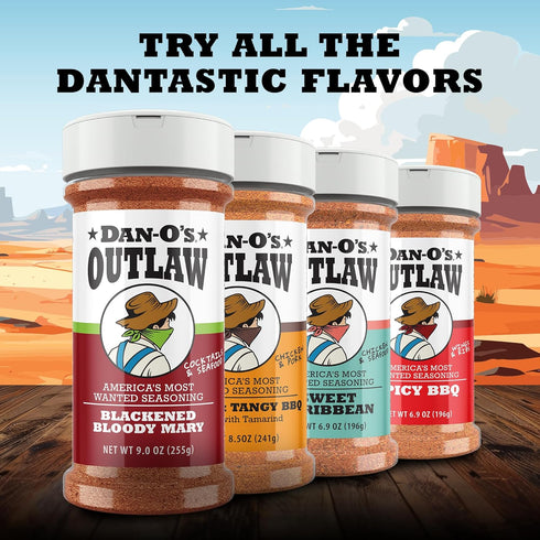 9 oz Dan-O's Outlaws Blackened Bloody Mary Seasoning, Bottle, All Purpose Seasoning for Chicken, Seafood, Drinks