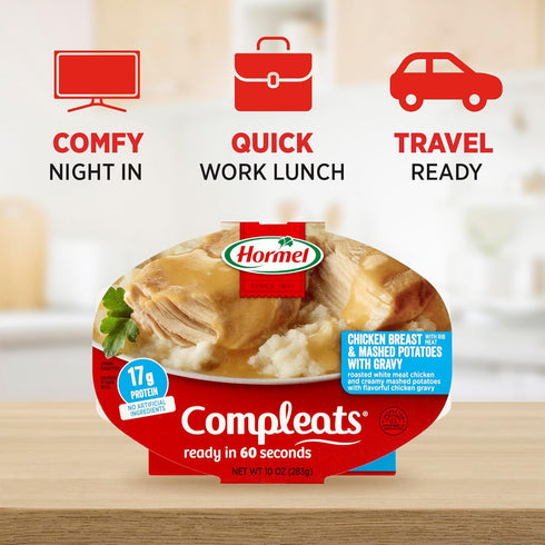 10 oz (Pack 6) HORMEL COMPLEATS Chicken Breast & Mashed Potatoes With Gravy Microwave Tray