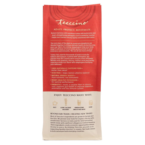 10 Oz Teeccino Turkey Tail Astragalus Coffee Alternative - Toasted Maple - Adaptogenic Herbal Mushroom Coffee, Medium