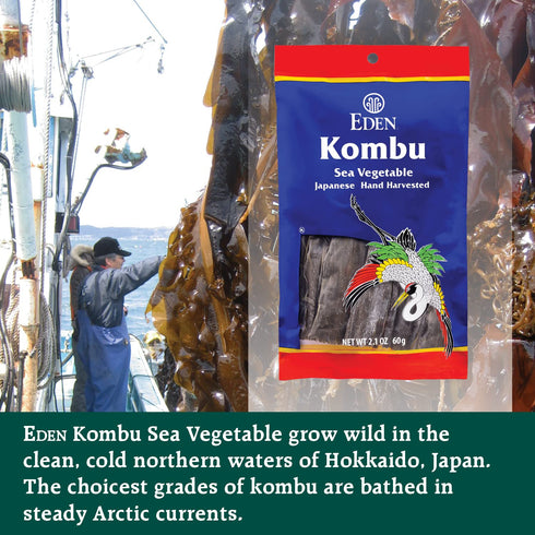 2.1 Oz Eden Kombu, Wild Japanese Hand Harvested Sea Vegetable, for Dashi, Seaweed