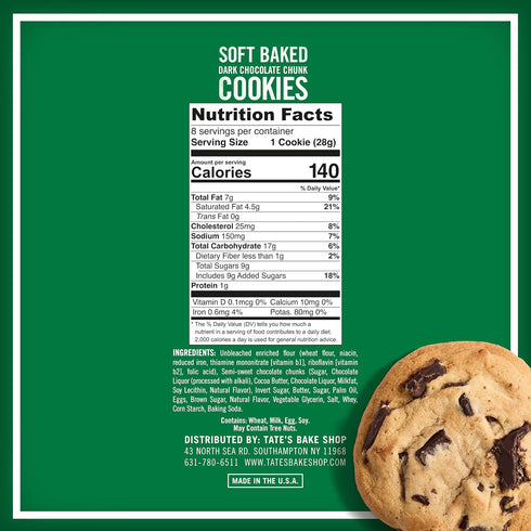 4-8 oz Tate's Bake Shop Soft Baked Cookies, Dark Chocolate Chunk, Bags