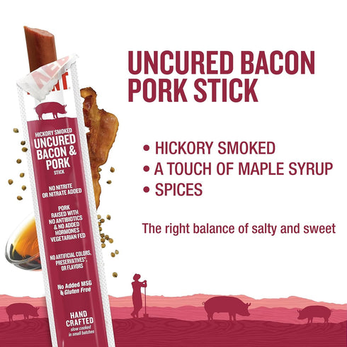 1oz 24 Count Vermont Smoke & Cure - Hickory Smoked Uncured Bacon Pork Sticks - Meat Protein Snack - Portable Healthier