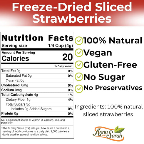 4 Oz, 100% Anna and Sarah Freeze Dried Slice Strawberries Natural Sliced Fruit, Great for Healthy Snacks, Smoothies