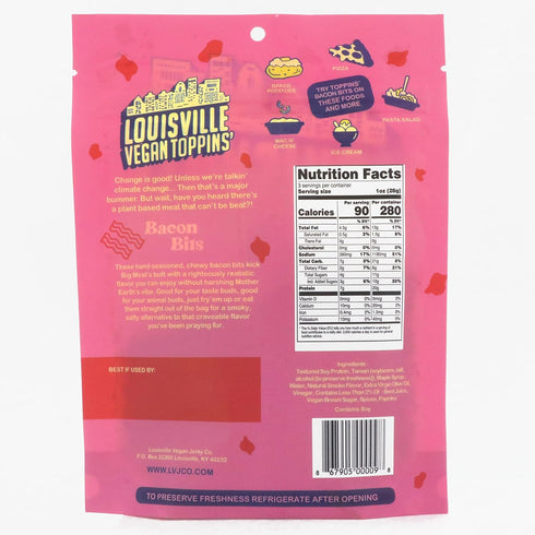 7 (3 oz, 2-Pack) Louisville Vegan Jerky - Toppins' Bacon Bits, Vegetarian & Vegan-Friendly Jerky, Grams of Protein