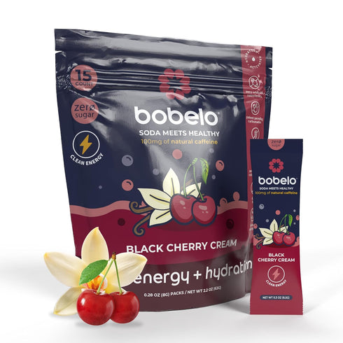 Bobelo Black Cherry Cream Energy Drink Mix Sugar Free Electrolyte Powder with