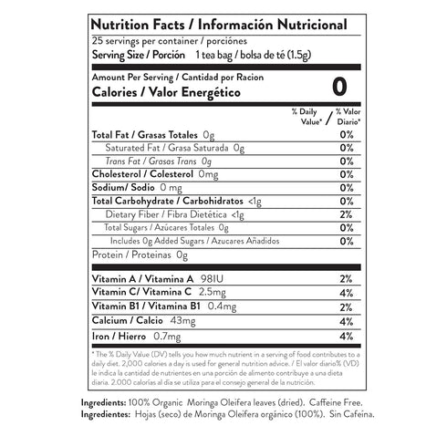 Miracle Tree Organic Moringa Superfood Tea, 25 Individually Sealed Tea Bags, Original