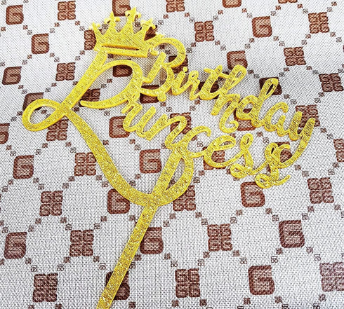 Happy Birthday Princess Cake Topper, Gold Glitter Acrylic for Princess Birthday Cake Party Decorations