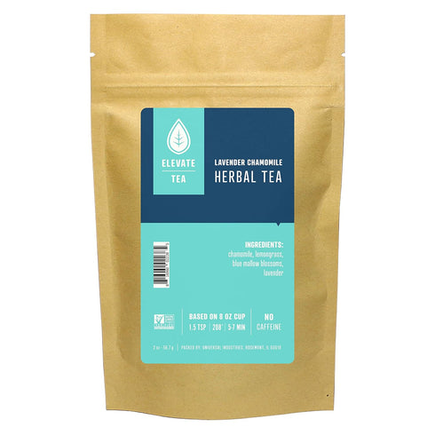 Elevate Lavender Chamomile Loose Leaf Herbal Tea, Caffeine Free, 2 oz Pouch, 25 Cups, Hot & Iced