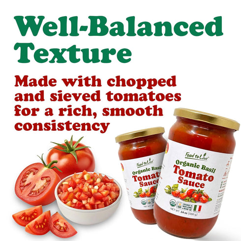24oz (680g) (Pack 3) Food To Live Organic Basil Tomato Sauce, Authentic Italian Pasta Sauce, No Added Sugar, Non-GMO