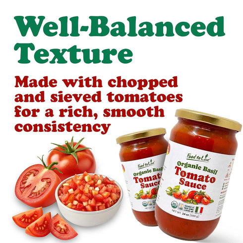 24oz (680g) (Pack 2) Food To Live Organic Basil Tomato Sauce, Authentic Italian Pasta Sauce, No Added Sugar, Non-GMO