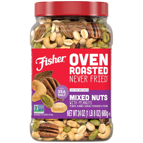 Fisher Oven Roasted Never Fried Mixed Nuts with Peanuts, 24 Ounces (Pack