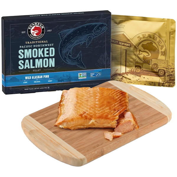 SeaBear Wild Alaska Pink Smoked Salmon, 6oz Fillet, Shelf-Stable Wild Caught Smoked
