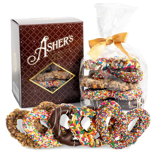 Asher's Chocolates, Chocolate Covered Pretzels Gift Basket, Holiday Assortment of Candy, Small