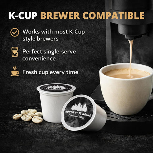 24 Count Northwest Grind White Coffee K-Cup Pods High Caffeine White Coffee, Smooth Low Acid Light Roast Coffee Pods
