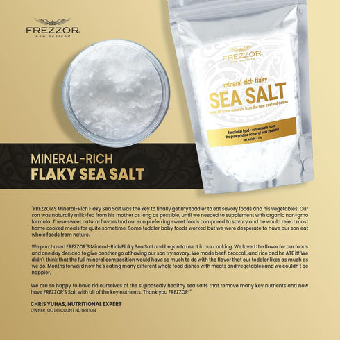 FREZZOR Flaky Sea Salt, 7.4 ounces of Premium Gourmet Sea Salt Flakes from New Zealand