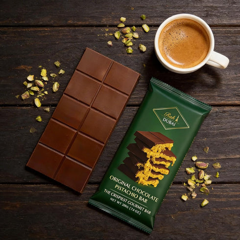 (7oz 200g) Rah Dubai Chocolate Bar Pistachio | Crunchy Loaded Viral Knafeh Chocolate Dubai with Pistachio Cream