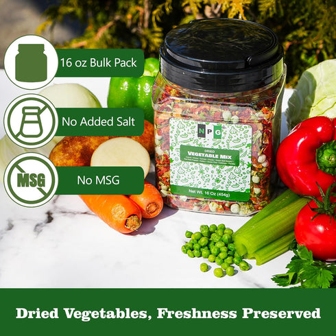 16 Oz (1 LB), 10-Blend NPG Dried Vegetable Mix Dehydrated Vegetables Blend of Bell Peppers, Parsley, Carrots, Onions