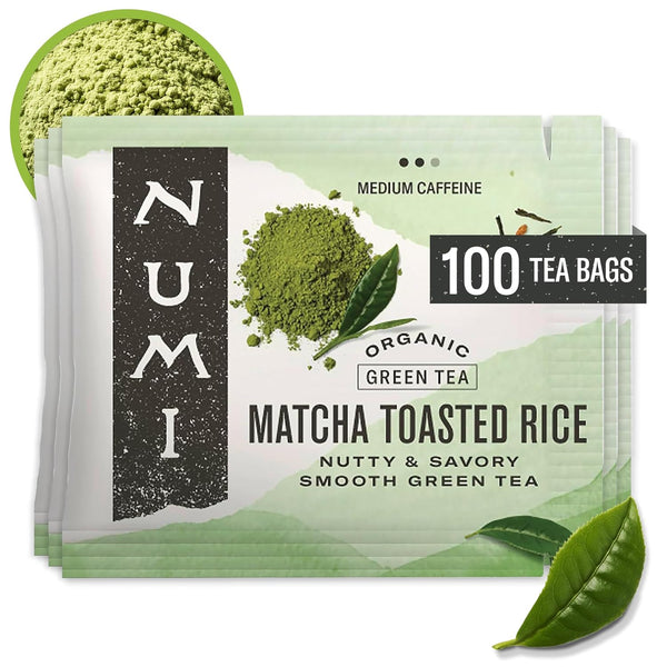Numi Organic Matcha Toasted Rice Tea, 100 Matcha Tea Bags, Flavorful Green