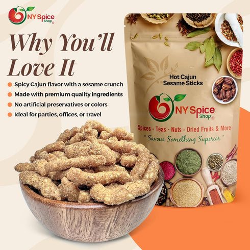 5 NY Spice Shop Cajun Sesame Sticks - Pound Spicy Cajun Sesame Toasted Snack Mix - Crunchy Hot Flavor Bites - Finger