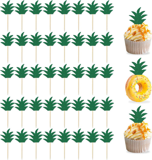 48PCS Pineapple Cupcake Donut Cake Toppers, Cute Picks for Summer Tropical Hawaiian Party Cake Decorations
