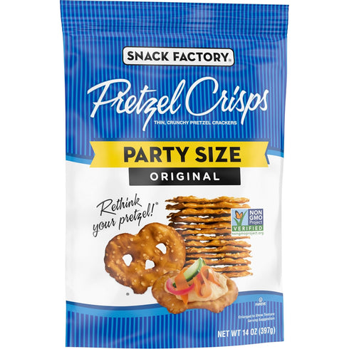 14 oz Snack Factory Original Pretzel Crisps, Non-GMO, Party Size Bag