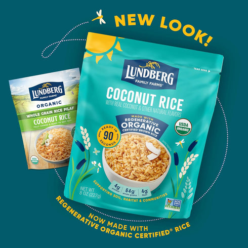 90 8 Oz Lundberg Coconut Jasmine Rice, Regenerative Organic, Ready in Seconds, Microwave or Stovetop, Pouch
