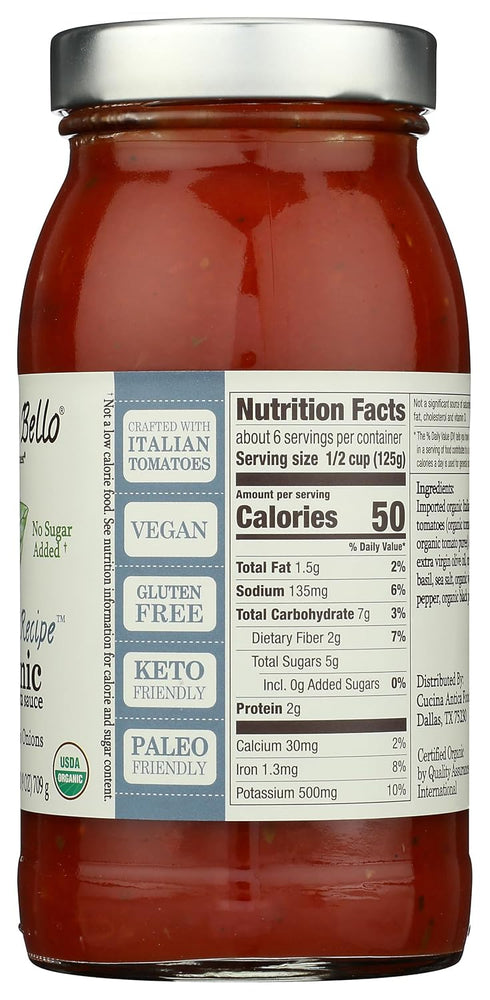 ORGANICO BELLO Organic Delicate Recipe Pasta Sauce, 25 oz