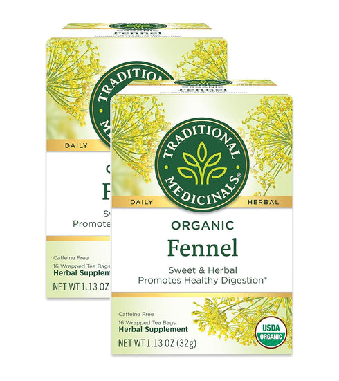 Traditional Medicinals Organic Fennel Herbal Tea, Promotes Digestive Health (Pack of 2) 32 Tea Bags Total