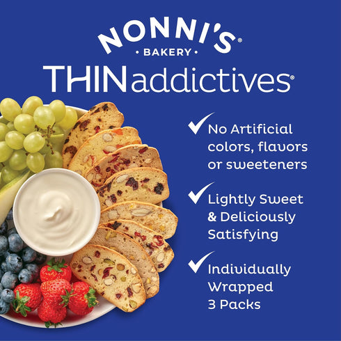 Nonni's THINaddictives Almond Thin Cookies - Berry Blend Almond Cookie Thins w/Cranberries Blueberries Goldenberries