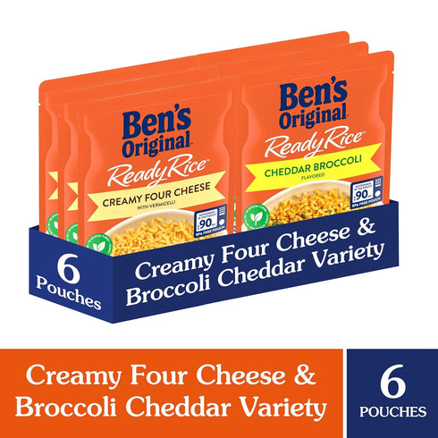 Pack, 8.5 OZ (Pack 6) BEN'S ORIGINAL Ready Rice Creamy Four Cheese and Cheddar Broccoli Variety Easy Dinner Sides