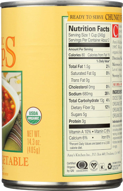 14.3-Ounce Amy's Organic Chunky Vegetable Soup, Low Fat