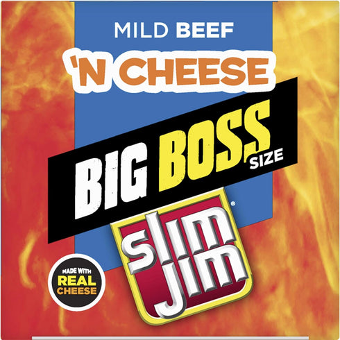3.0 oz. (18 Count) Slim Jim Beef 'N Cheese Smoked Meat Sticks, Mild Flavor, High Protein
