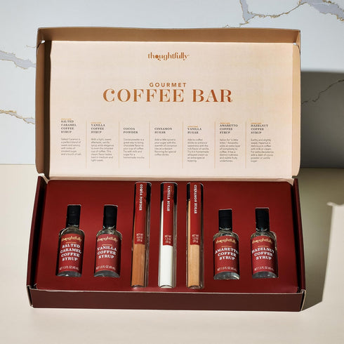 Set, 4 2 1 Set 7 Thoughtfully Gourmet, Coffee Bar Gift Includes Delicious Syrups, Flavored Sugars and Cocoa Powder