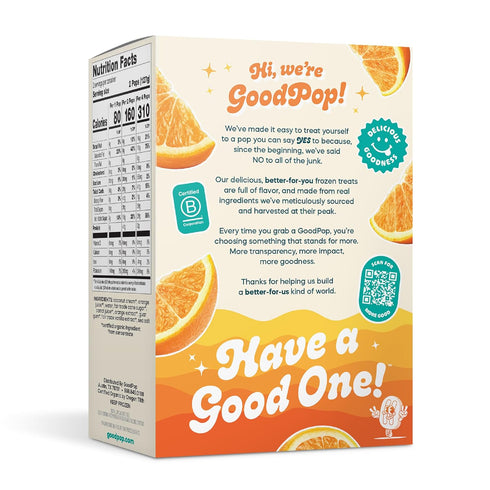 4 Count Goodpop - Dairy Free Orange & Cream Bars - Non-Gmo, Gluten Free