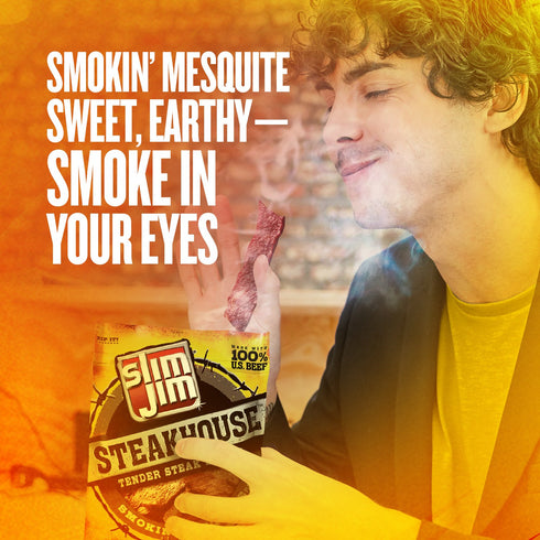 8g 3.15 oz. (1 Count) Slim Jim Smoked Steak Strips, Smokin' Mesquite Flavor, Protein Per Serving