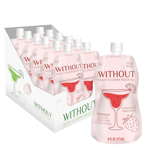 WITHOUT READY TO DRINK MOCKTAIL WITHOUT Ready To Drink Strawberry Margarita Mocktail, Zero Proof, Non-Alcoholic, Mixer, Celebration,