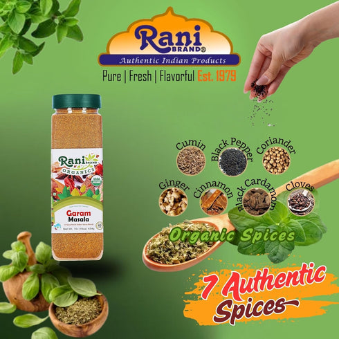 (7-Spice 16oz (1lb) 454g Rani Organic Garam Masala North Indian Spices Blend) PET Jar ~ All Natural | Salt-Free | Vegan