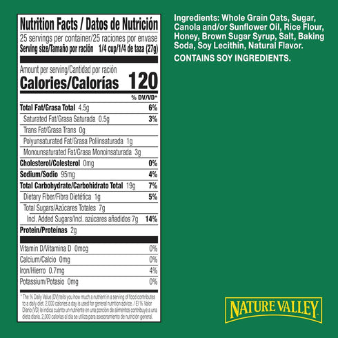 24 oz Nature Valley Crunchy Granola, Oats and Honey, Resealable Snack Pouch, Family Size