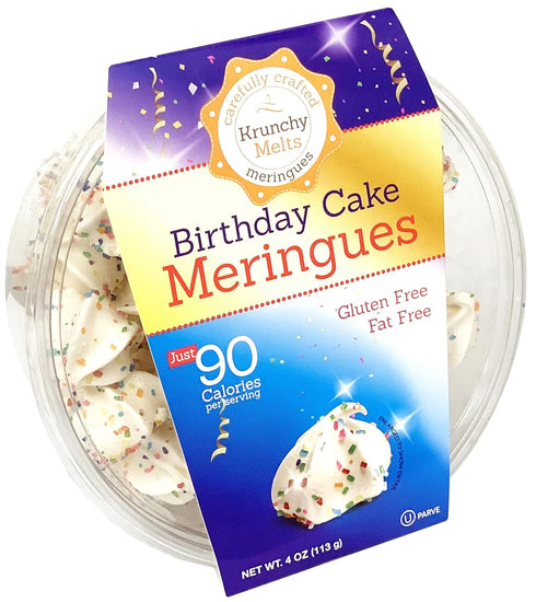 Krunchy Melts Original Meringue Cookies | Birthday Cake Flavor | Fat Free, Gluten Free, Dairy Free | 90 Calories (4 Oz)