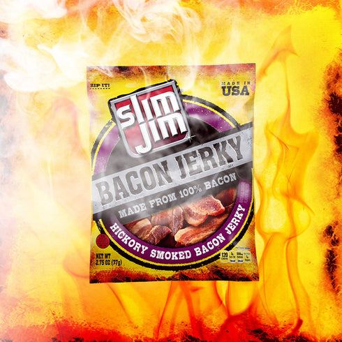 10g 2.75 oz. (8 Count) Slim Jim Smoked Bacon Jerky, Hickory Flavor, Protein Per Serving, Easter Basket Stuffer for Men