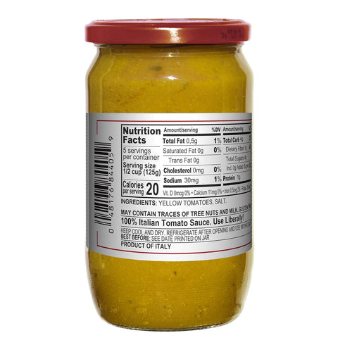 Mantova Yellow Tomato Sauce, 24 oz. (Pack of 2), Product of Italy, Yellow Tomatoes, Sweet Pulp, Low Acidity and Few Seeds, No Added Sugar, Artificial Flavoring, Coloring or Preservatives, Gluten-Free