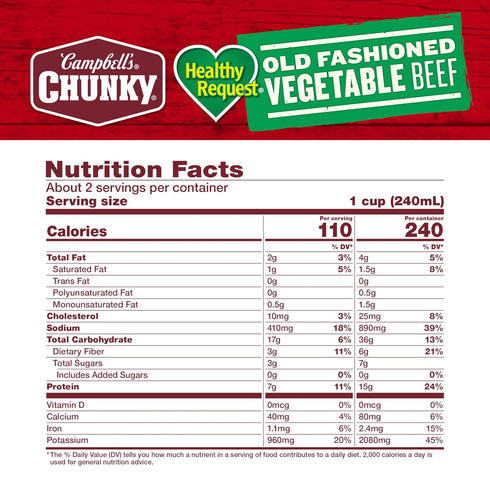 18.8 Oz 12) Campbells Chunky Healthy Request Soup, Old Fashioned Vegetable Beef Soup, Can (Case