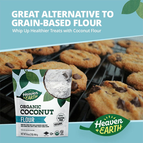 16oz (4 Pack 4 Heaven & Earth Organic Coconut Flour, = Pounds) | Gluten Free & Grain Free Flour | Keto Flour for Baking