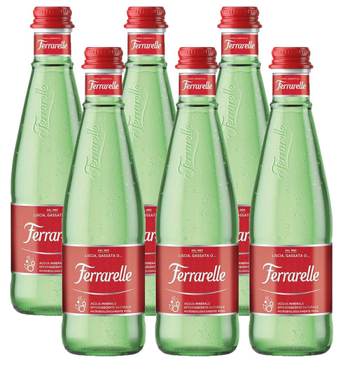 Ferrarelle Sparkling Water, Natural Mineral Water, 11.2 Oz Glass Bottle (6 Pack, Total