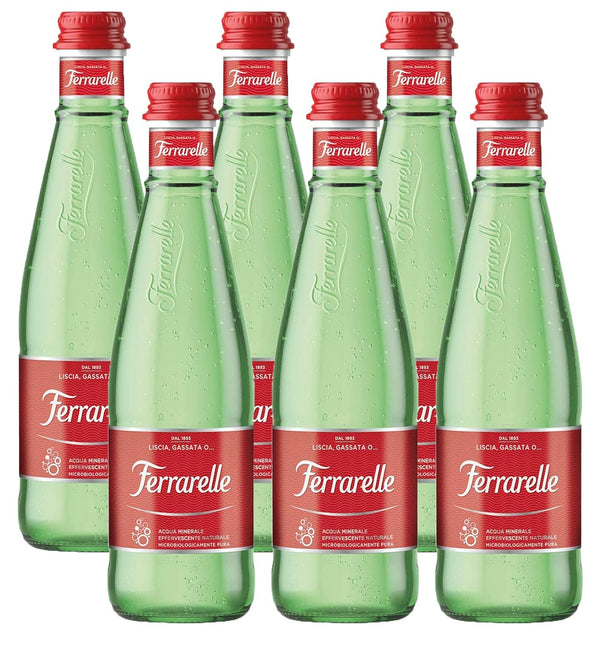 Ferrarelle Sparkling Water, Natural Mineral Water, 11.2 Oz Glass Bottle (6 Pack, Total