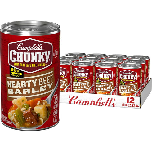 Campbells Chunky Soup, Hearty Beef and Barley Soup, 18.8 Oz Can (Case